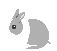 Pixelated gray and white rabbit with pink inner ears in a of poses showing head turns and eye expressions
