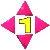 A yellow number '1' surrounded by pink triangular shapes on a gray background, with varying triangular arrangements