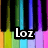 Pixelated image with vertical color bars in green, cyan, blue, purple, and pink over black background, featuring white text 'Loi' on black rectangle.
