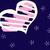 Animated heart-shaped icon with pink and white stripes on a dark blue starry background, transitioning to static floral and holiday-themed visuals.