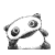 A black-and-white cartoon panda icon in five distinct poses showing varied facial expressions and body positions.
