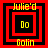 Four identical square arranged in a , each containing layered red and black borders with yellow text reading "Julie'd" at top and "Golin" at bottom surrounding a central "Do"