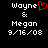 Pixelated text displays 'Wayne & Megan 9/16/08' with a red heart symbol replacing the ampersand in one version.