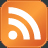 Orange square icon with rounded corners containing white RSS feed symbol of three curved lines and a circle.