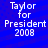 Blue background with white pixelated text reading "Taylor for President 2008" in four identical quadrants.