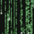 Green digital rain cascades vertically on black background with scattered white pixels, resembling matrix code animation.