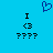 Blue background with a blue pixelated heart above two identical black pixelated text blocks reading 'I <3 ????'.