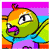 Animated contact sheet of a rainbow-colored Pteri character from Neopets with changing text labels across 24 frames, displayed in a 5x5 grid layout on a gray background.