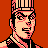 Pixelated 48x48 static icon of a character with striped headwear, pink and black facial features, and a red background.