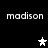 Black background with four instances of the word 'madison' in white pixelated text arranged in a , each paired with a star icon above or below