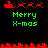 Pixel art animation of Santa's sleigh with reindeer, displaying 'Merry X-mas' text in green on black background with red decorative borders.