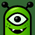Green cartoon alien with black antennae, white teeth, and a dark green background displays multiple facial expressions in an animated sequence.