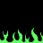 Green pixelated flames flicker against a solid black background in an animated sequence.