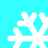 Four white snowflake icons on a cyan background, each with distinct branching patterns and pixelated edges.