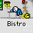 Animated pixel art of a character in blue clothing holding a yellow object, with text labels and changing speech bubbles.