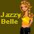 A static pixelated image shows a person with light brown hair wearing a yellow sleeveless top and dark pants against a greenish-brown background, with the text "Jazzy Belle" in large yellow letters to the left.