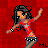 Pixel art contact sheet showing a dancing female character with long dark hair, red top, and brown pants against a red checkered background, repeated text "rebel" in multiple styles across the image.