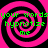 Four identical pink and black spiral patterns with green text reading 'your words hypnotize me' arranged in a on a solid black background