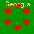 Green background with multiple red pixelated hearts and yellow text reading "Georgia" in four locations.