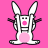 Pixelated bunny with pink accents on a bright pink background, accompanied by white pixel text reading 'it's funny how you think i'm listening' in four segments.