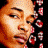 A 48x48 pixel buddy icon featuring a partial face on the left and green text on the right, with red-and-white circular shapes in the background.