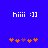 Blue background with white text 'hiii :]' and orange/purple pixelated shapes below, showing animation changes in the shapes' positions.