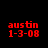 Four identical red pixelated text blocks on black background, each reading 'austin' above '1-3-08'.