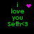 Green pixelated text 'i love you seth<3' on black background with pink heart and starburst animations.