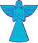 Animated sequence of stylized angel figures in blue and teal tones, each with wings spread wide and a flowing robe, displayed across multiple views.