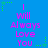 Blue background with pink text reading "I Will Always Love You" repeated three times in a , surrounded by green star-shaped pixel clusters