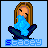 Pixel art animation of a cartoon woman with long brown hair blowing blue smoke, displayed as six frames in a 3x2 contact sheet on light blue background.