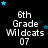 Pixelated text '6th Grade Wildcats 07' with blue stars on black background, animated star positions across frames.