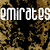 Pixelated text 'emirates' in white block letters on a brown and black pixelated background with visible digital noise.