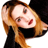 Static 48x48 pixel icon of a woman with long brown hair wearing a black top, smiling with hand near head against white background.