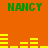 Green text "NANCY" appears four times on an orange background with yellow horizontal bars in two