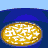 Animated sequence of golden-brown circular food items being flipped by white spatulas against a blue background.