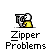 Pixel art icon of a character with white hair and yellow shirt holding a black object, with text below reading 'Zipper Problems' and one variant showing 'CALL 911' text.