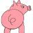 Two side-by-side pixelated pink pig icons with a spiral tail, differing only in facial expression and body posture on a transparent background.