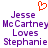 A static pixel art image with purple text reading "Jesse McCartney Loves Stephanie" and an orange heart symbol above the left side of the text.