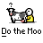 A 4-frame animated contact sheet showing a pixel art cow and stick figure with changing text underlines, set against a gray background.