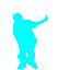 20 cyan silhouettes on gray background, each depicting a figure in dynamic poses with arms and legs extended or bent