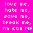 Pixelated text on bright pink background with white and blue text elements, including a heart symbol.