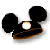Black silhouette of Mickey Mouse ears with brown outline on white background, green text 'Original Icons .com' on dark green