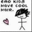 Pixelated image with text fragments, a heart symbol, and a stick figure with spiky hair.