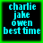 Four identical pixelated text with cyan letters on black background, each displaying 'charlie jake owen best time' in a blocky font