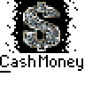 Animated contact sheet of a buddy icon featuring dollar sign symbols and cartoon characters with repeated "Cash Money" text across frames.
