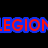 Pixelated text in red with blue outlines on black background, partially visible words "LEGION BITCH" and "GAMERS".