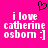 A bright pink background displays two identical pixelated text blocks reading "i love catherine osborn :]" with a black heart symbol above them.