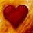 Red heart symbol centered on swirling orange-yellow background with subtle gradient transitions.