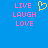 Blue background with pink pixelated text 'LIVE LAUGH LOVE' and a yellow heart symbol on the left side.